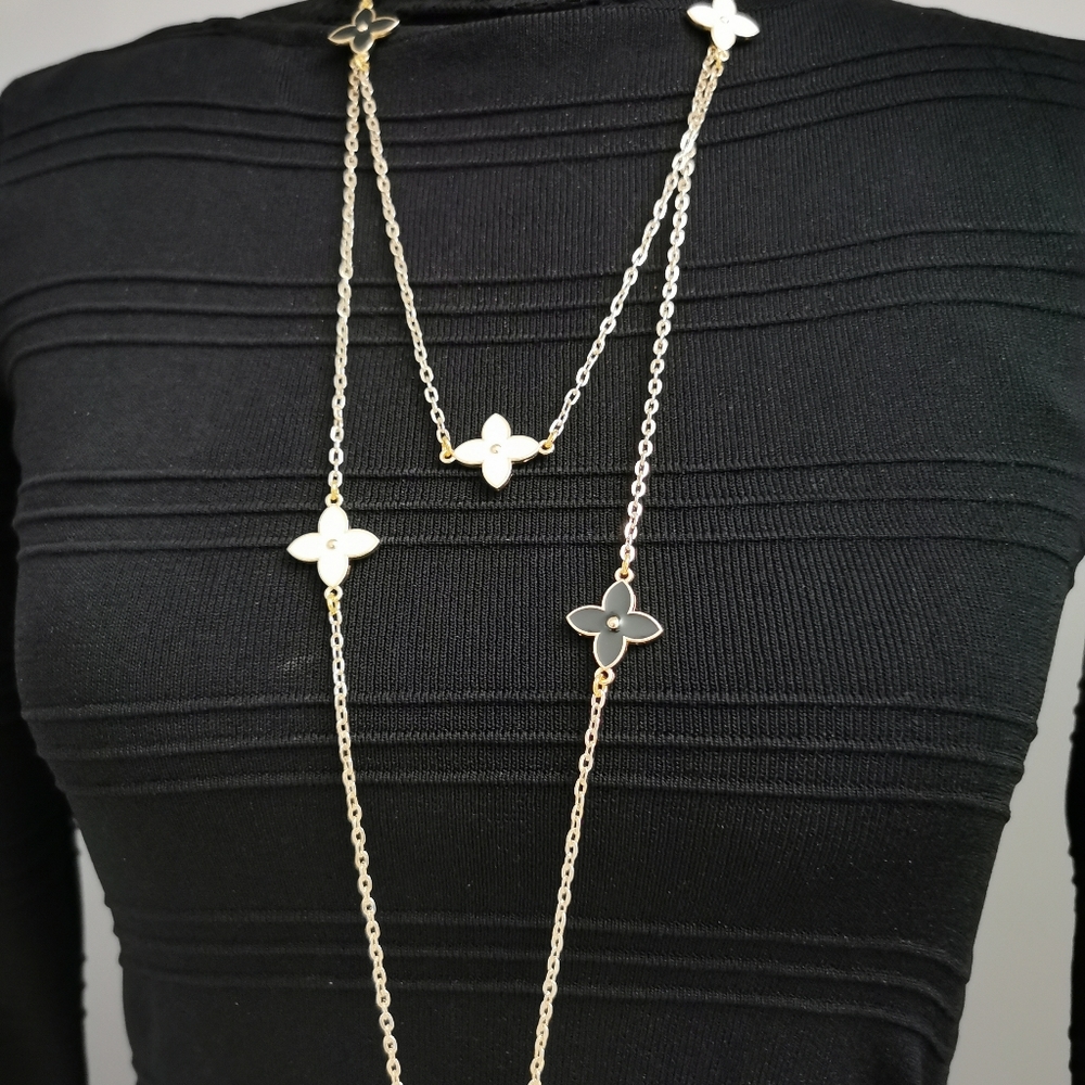 Clover leaf necklace, clover flower long necklace,gold chains clover leaf neckla
